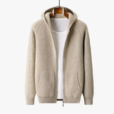 Men's Hooded Knit Sweater with Full Zip and Patch Pockets