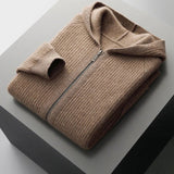Men's Hooded Knit Sweater with Full Zip and Patch Pockets