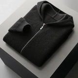 Men's Hooded Knit Sweater with Full Zip and Patch Pockets