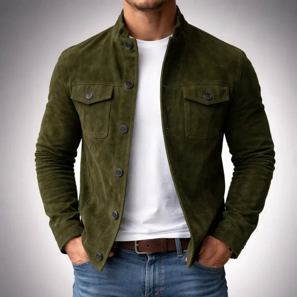 Henry | Men's Italian Suede Button-Front Stand-Collar Jacket