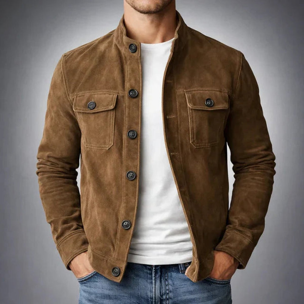 Henry | Men's Italian Suede Button-Front Stand-Collar Jacket
