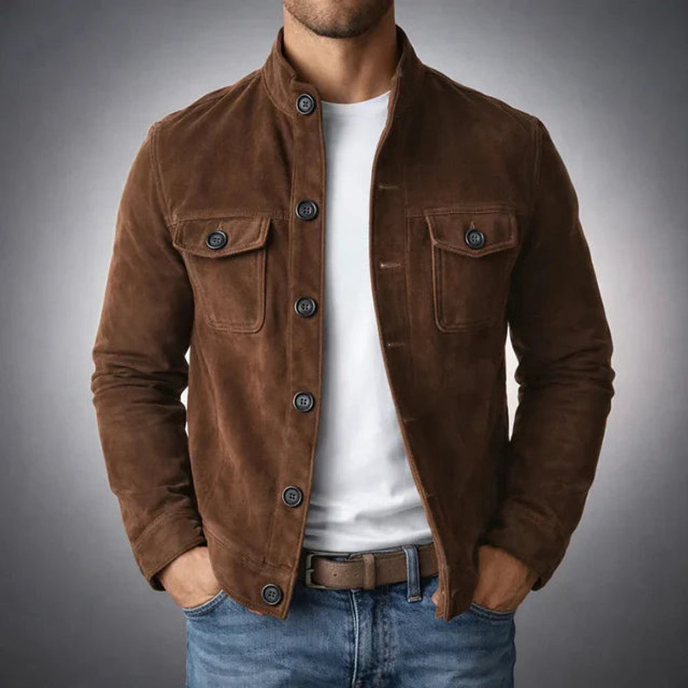 Henry | Men's Italian Suede Button-Front Stand-Collar Jacket