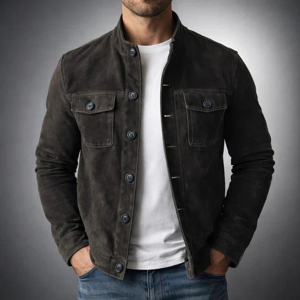 Henry | Men's Italian Suede Button-Front Stand-Collar Jacket