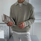 Men's Jacquard Knit Sweater with Quarter Zip and Spread Collar