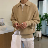 Men's Jacquard Knit Sweater with Quarter Zip and Spread Collar