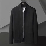 Men's Knit Cardigan with Stand Collar and Patch Pockets