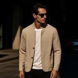 Men's Knit Cardigan with Stand Collar and Patch Pockets