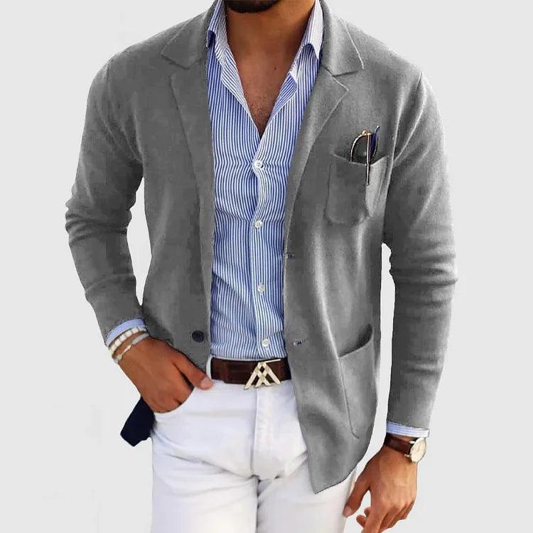 Men's Knit Coat with Notch Lapels and Patch Pockets