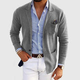 Men's Knit Coat with Notch Lapels and Patch Pockets
