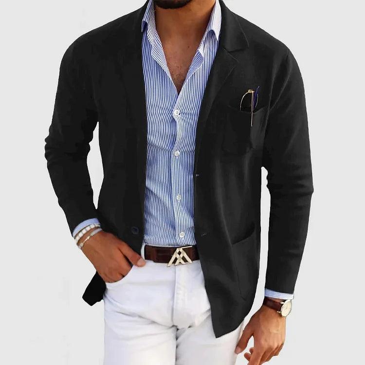 Men's Knit Coat with Notch Lapels and Patch Pockets