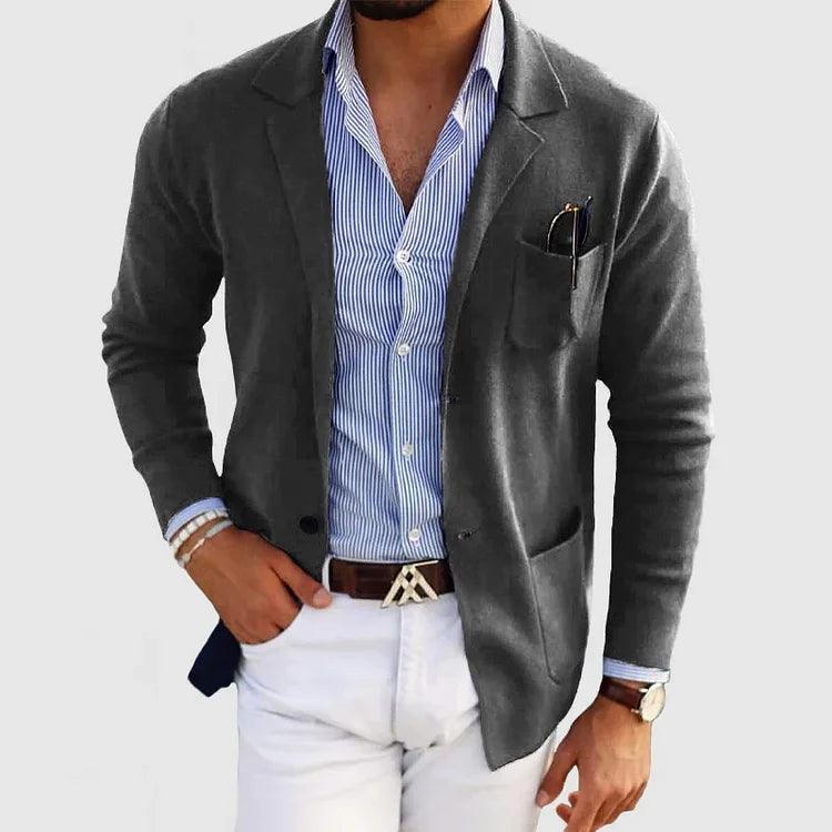 Men's Knit Coat with Notch Lapels and Patch Pockets