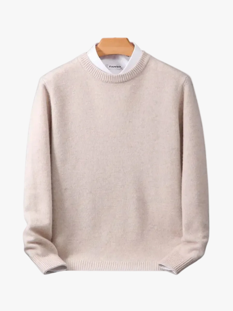 Men's Knit Crewneck Sweater with Ribbed Cuffs and Hem