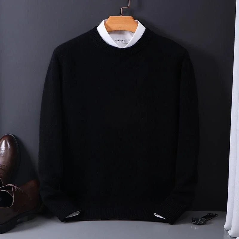 Men's Knit Crewneck Sweater with Ribbed Cuffs and Hem