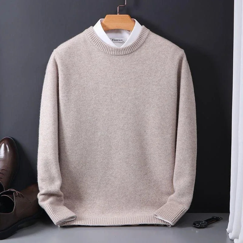 Men's Knit Crewneck Sweater with Ribbed Cuffs and Hem