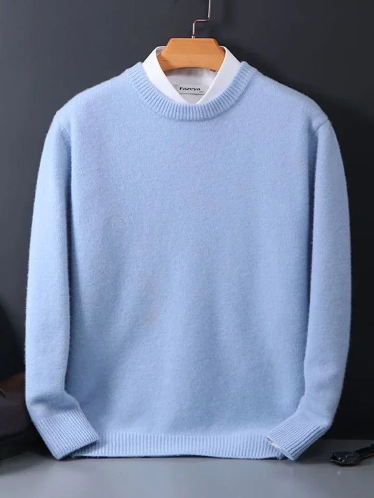 Men's Knit Crewneck Sweater with Ribbed Cuffs and Hem
