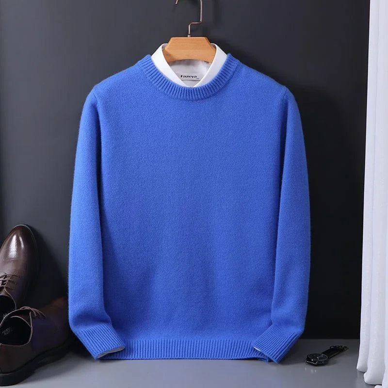 Men's Knit Crewneck Sweater with Ribbed Cuffs and Hem