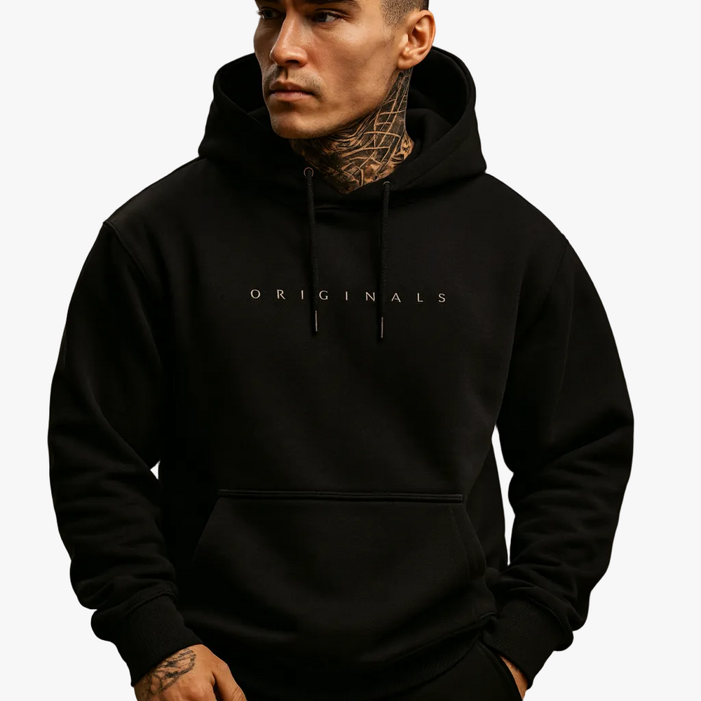 Men's Knit Hoodie with Drawstrings and Printed Wordmark