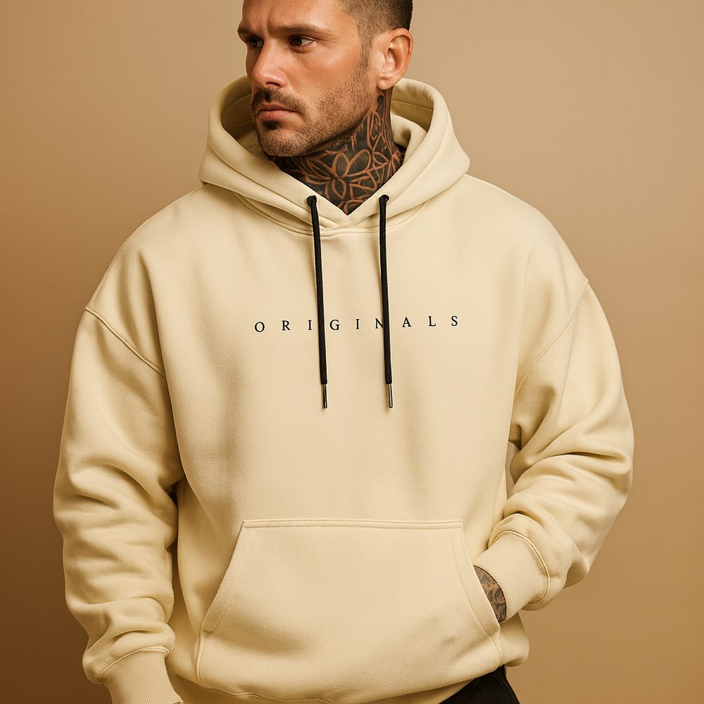Men's Knit Hoodie with Drawstrings and Printed Wordmark