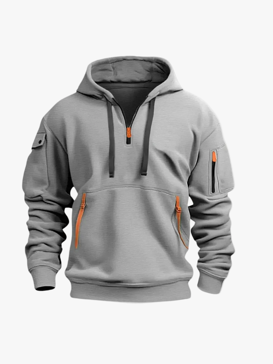 Men's Knit Hoodie with Half-Zip Neck and Utility Pockets