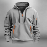 Men's Knit Hoodie with Half-Zip Neck and Utility Pockets