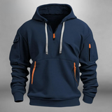 Men's Knit Hoodie with Half-Zip Neck and Utility Pockets