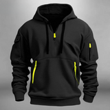 Men's Knit Hoodie with Half-Zip Neck and Utility Pockets
