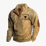 Men's Knit Pullover Sweater with Button Mock Neck and Elbow Patches