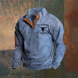Men's Knit Pullover Sweater with Button Mock Neck and Elbow Patches