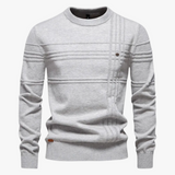 Men's Knit Pullover Sweater with Crew Neck and Raised Plaid Lines