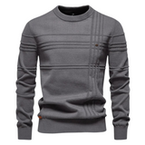 Men's Knit Pullover Sweater with Crew Neck and Raised Plaid Lines