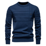 Men's Knit Pullover Sweater with Crew Neck and Raised Plaid Lines