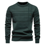 Men's Knit Pullover Sweater with Crew Neck and Raised Plaid Lines