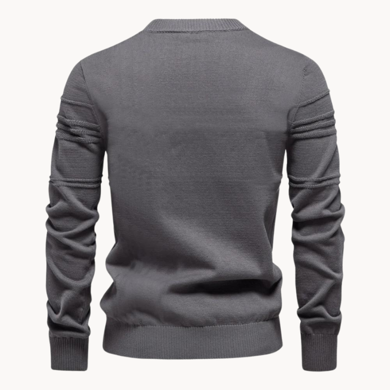 Men's Knit Pullover Sweater with Crew Neck and Raised Plaid Lines
