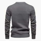Men's Knit Pullover Sweater with Crew Neck and Raised Plaid Lines