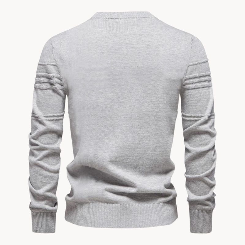 Men's Knit Pullover Sweater with Crew Neck and Raised Plaid Lines