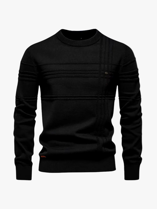 Men's Knit Pullover Sweater with Crew Neck and Ribbed Trim