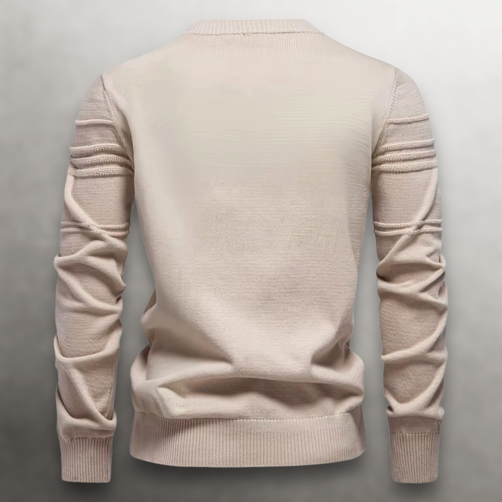 Men's Knit Pullover Sweater with Crew Neck and Ribbed Trim