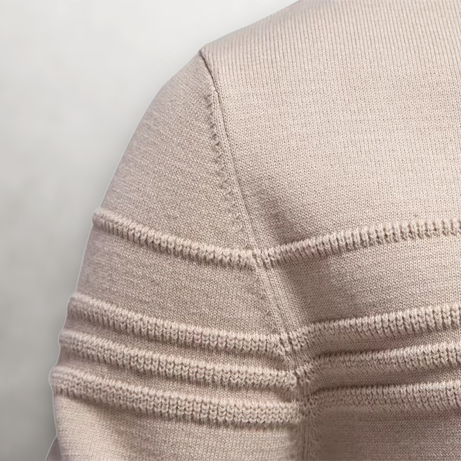 Men's Knit Pullover Sweater with Crew Neck and Ribbed Trim