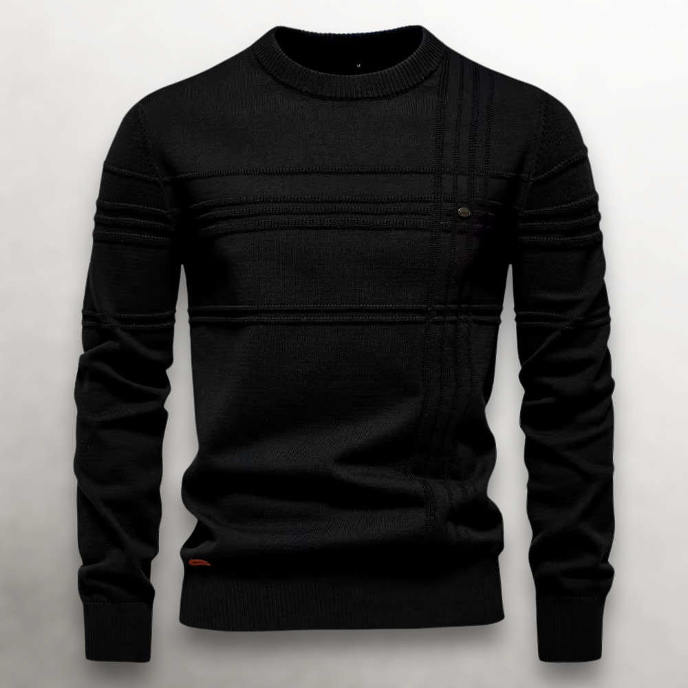 Men's Knit Pullover Sweater with Crew Neck and Ribbed Trim