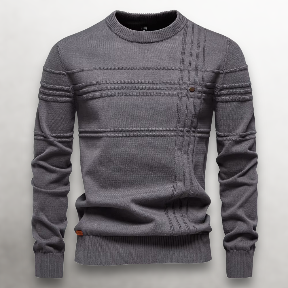 Men's Knit Pullover Sweater with Crew Neck and Ribbed Trim
