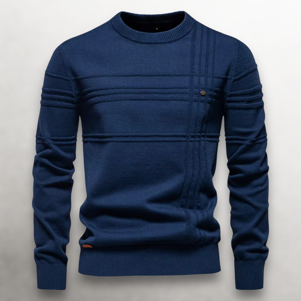 Men's Knit Pullover Sweater with Crew Neck and Ribbed Trim