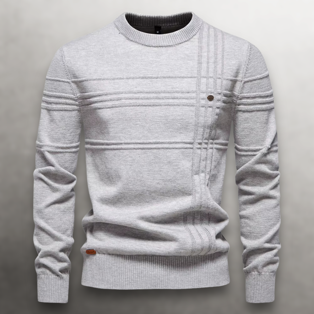 Men's Knit Pullover Sweater with Crew Neck and Ribbed Trim