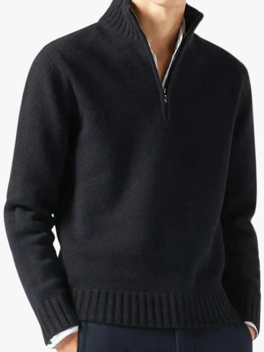 Men's Knit Pullover Sweater with Half-Zip and Stand Collar
