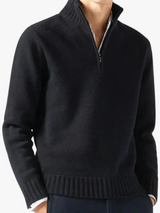 Men's Knit Pullover Sweater with Half-Zip and Stand Collar