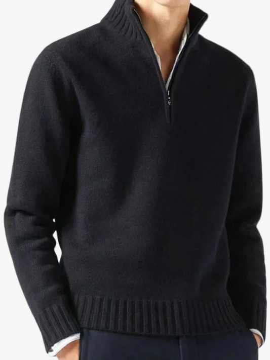 Men's Knit Pullover Sweater with Half-Zip and Stand Collar
