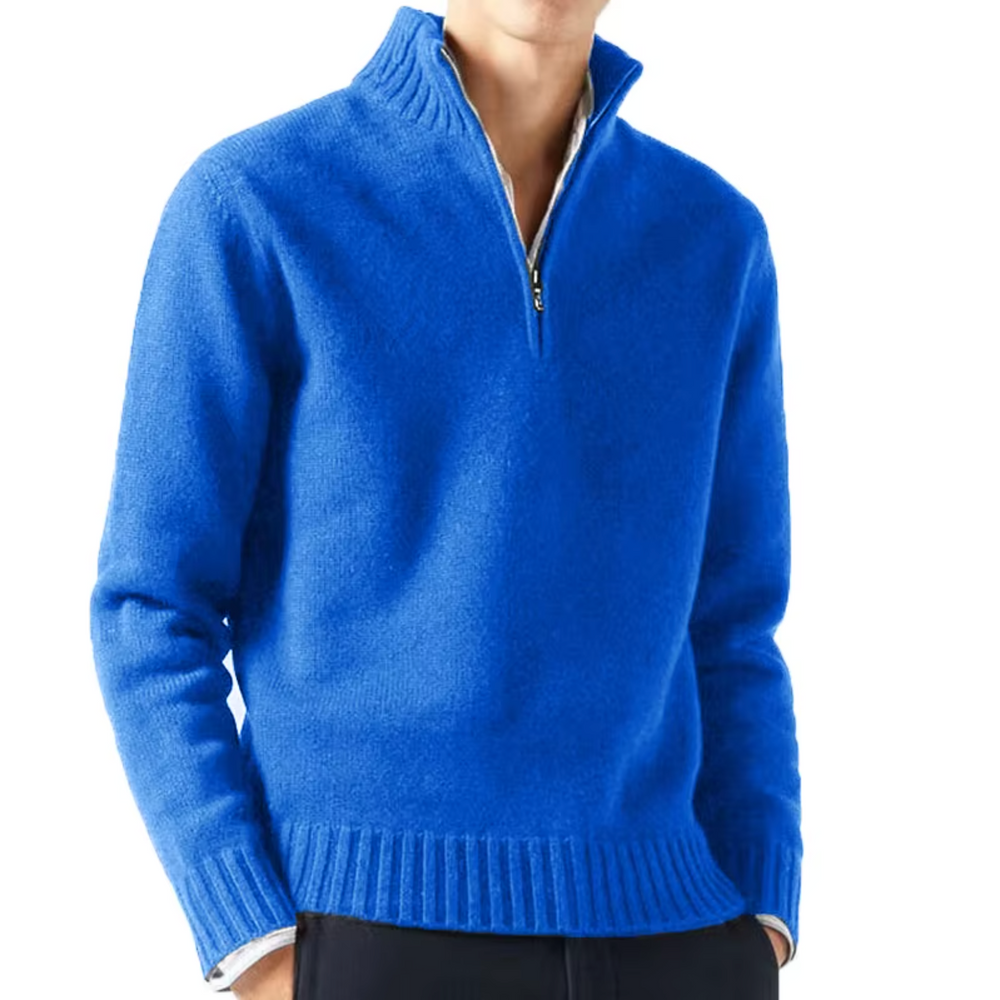 Men's Knit Pullover Sweater with Half-Zip and Stand Collar