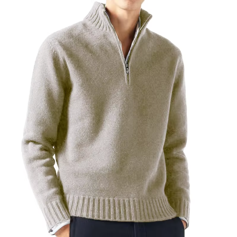 Men's Knit Pullover Sweater with Half-Zip and Stand Collar