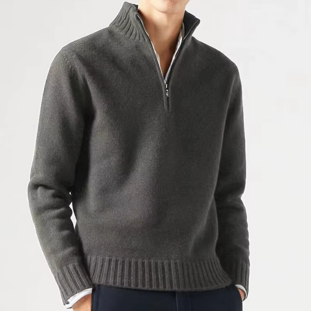 Men's Knit Pullover Sweater with Half-Zip and Stand Collar