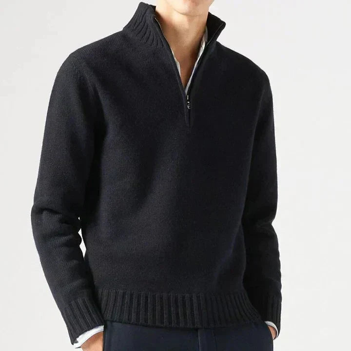 Men's Knit Pullover Sweater with Half-Zip and Stand Collar
