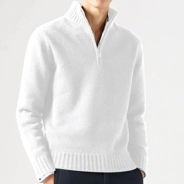 Men's Knit Pullover Sweater with Half-Zip and Stand Collar